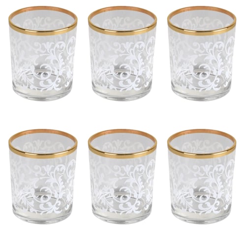 طقم اكواب من سوليتير , بنقوش بيضاء مكون من 6 قطع ,...