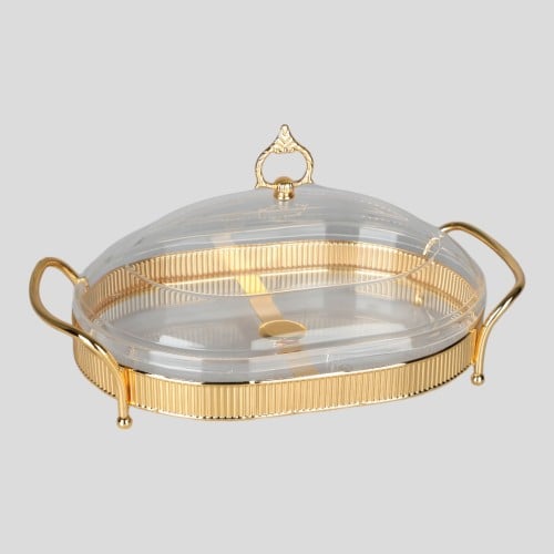 صحن تقديم بيضاوي الشكل من سوليتير، لون ذهبي، حجم ك...