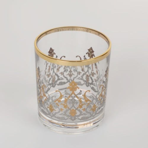 طقم أكواب من سوليتير 6 قطع, زجاجية بنقوش ذهبية فضي...