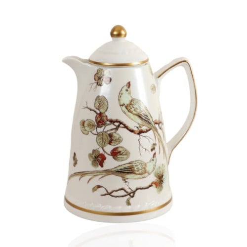 ترمس العصافير بورسلان للشاي والقهوة، سعة 1 لتر