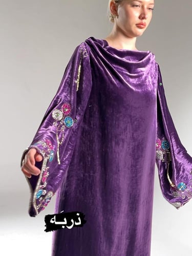 جلابيه مخمل Pure Silk فرنسي مشكوك - لون : لافندر