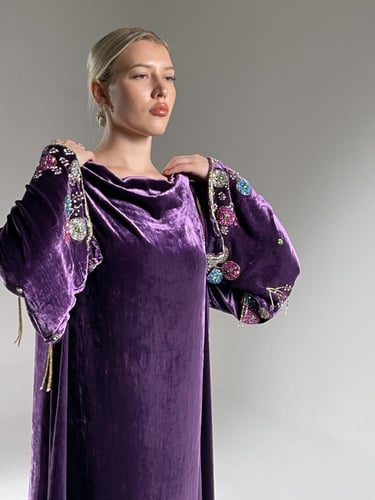 جلابيه مخمل Pure Silk فرنسي مشكوك - لون : لافندر