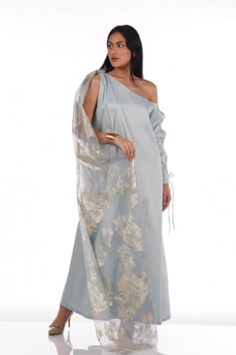 جلابيه انيقه تيفاني مع نحاسي بـ شال مشجر و كم ربط...