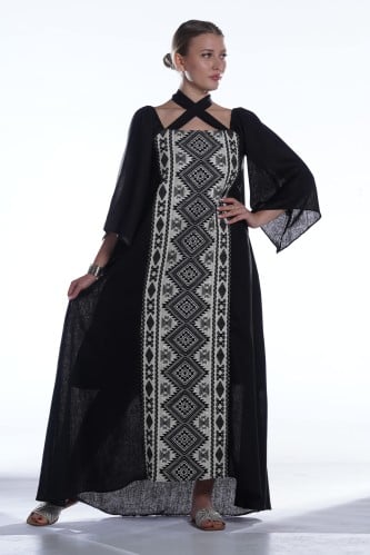 جلابيه لنن طبيعي بالسدو الاسود