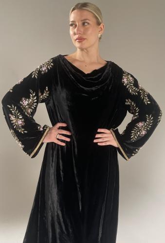 جلابيه مخمل Pure Silk فرنسي مع الشك اليدوي- لون :...