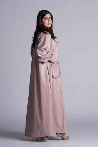 عبايا شتوي انيقه خامه جلد مع الفرو بلون النود النا...