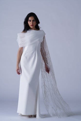 فستان للمناسبات اوف وايت كم كامل مشكوك