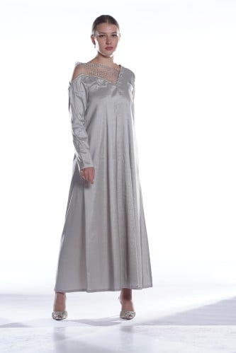 جلابيه رمادي فاتح مع الفضي