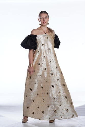 جلابية رمضانية باللون الاسود والنحاسي بنقشات الهلا...