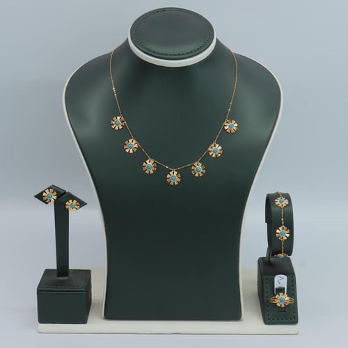 طقم ذهب عيار 21 بتصميم رموش فيروزي وزن 8.1 جرام