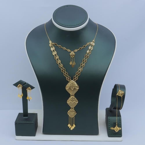 طقم ذهب بمخنق عيار 21 وزن 12.88 جرام