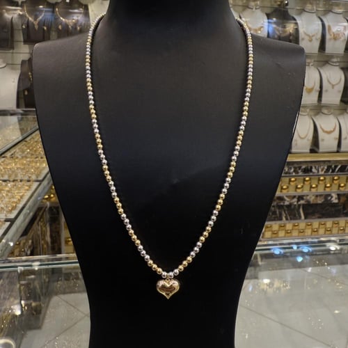 عقد ذهب الببلز مكس كور ذهب ابيض واصفر عيار 18 وزن...