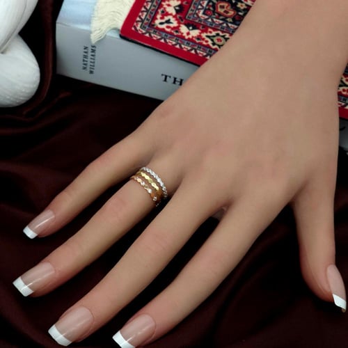 دبل تصميم الماسي ثلاثي ملون ذهب عيار 18