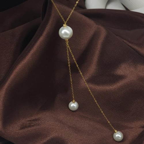 سلسال بتصميم كرات اللؤلؤ الزراعي الطبيعي ذهب عيار...