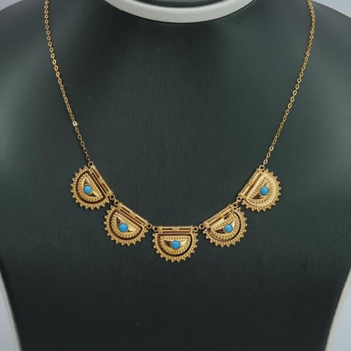 طقم ذهب الرمش عيار 21 مطعم بحبة لولو فيروزي وزن 10...