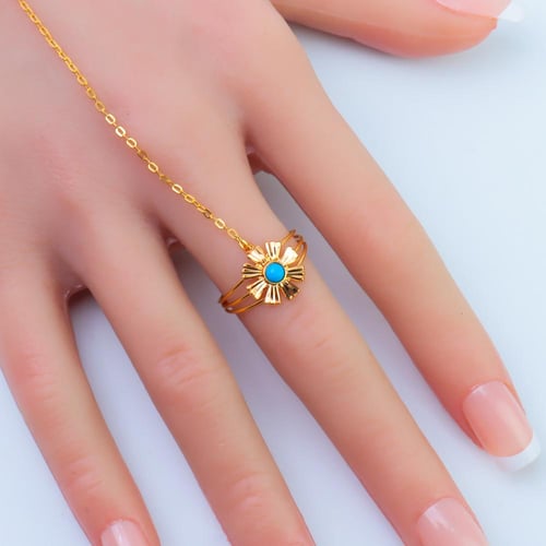 كف ذهب الرمش مطعم بحبات الولو الفيروزي عيار 21 وزن...