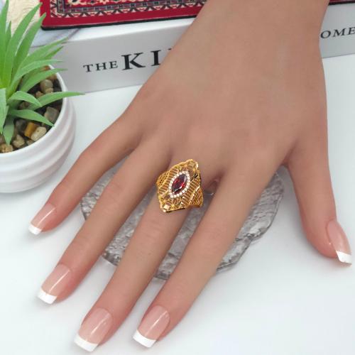 خاتم ذهب عيار 21 تصميم شرقي أحمر بوزن 3.1 جرام