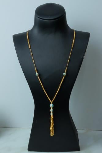 سبحة طويلة ذهب عيار 21 مطعمة بالميناء وزن 15.89 جر...