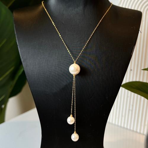 سلسال بتصميم كرات اللؤلؤ الزراعي الطبيعي ذهب عيار...