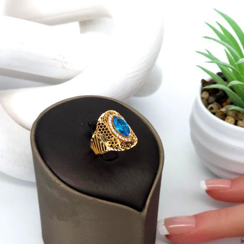 خاتم ذهب عيار 21 شرقي بتصميم شبكي ولون سماوي بوزن...