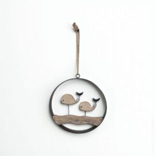 تعليقة جدارية لوحة فنية أسماك خشبية في إطار معدني...