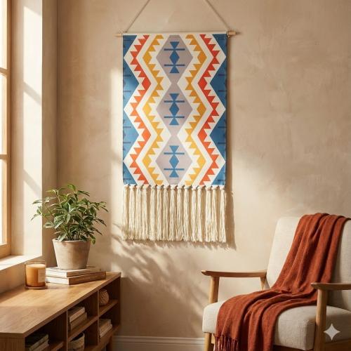 نسيج جداري "نقوش الأزتيك" – ألوان حيوية وتصميم بوه...