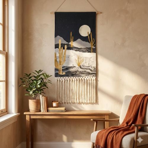 نسيج جداري "ليلة صحراوية ذهبية" – لوحة بوهيمية فاخ...