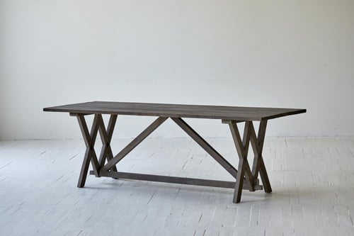 طاولة طعام خشب طبيعي أسود | تصميم مودرن أرجل X (24...