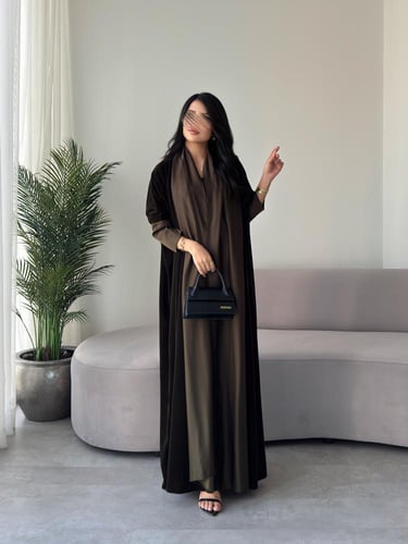 مخمل بني مع حرير بني نص بشت