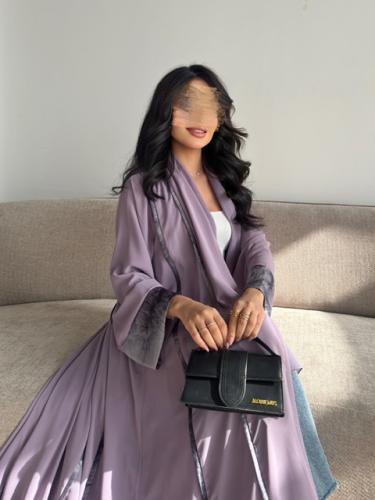 حرير كلوش مع تدخلات حرير مشجر موف فاتح