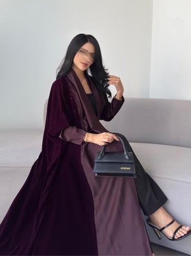 مخمل بنفسجي فاتح مع حرير بنفسجي نص بشت