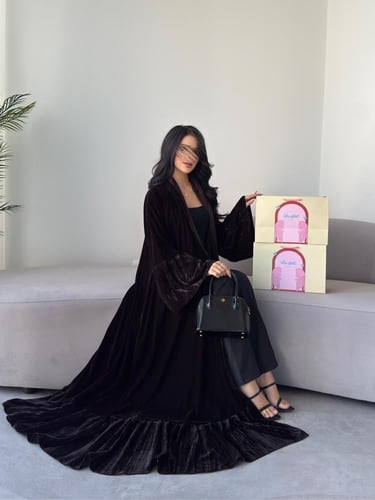 مخمل لون بني مع مخمل مكسر لون بني كلوش كويتي