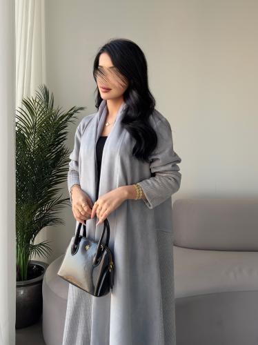 شمواه رمادي مع خامه كلاسيك رمادي رسميه ربع كلوش