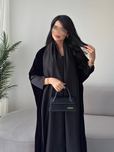 مخمل اسود مع حرير اسود نص بشت