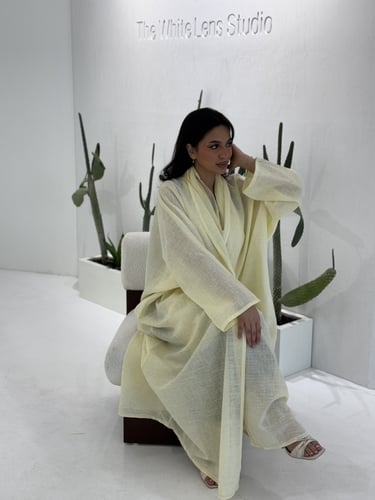 لنن هندي اصفر + أضافه بطانه المنتج غير شفاف