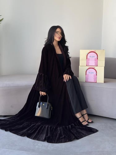 مخمل لون بني مع مخمل مكسر لون بني كلوش كويتي