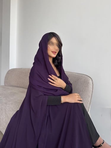 بلاك بيري اسود مع شيفون بنفسجي أكمام استرتش