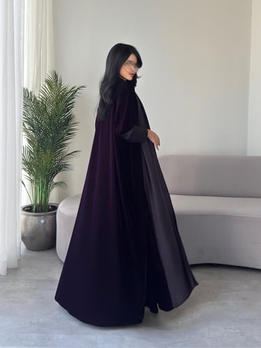 مخمل بنفسجي غامق مع حرير بنفسجي نص بشت