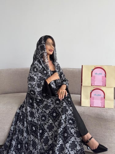 شيفون طباعه مبطنه اسود