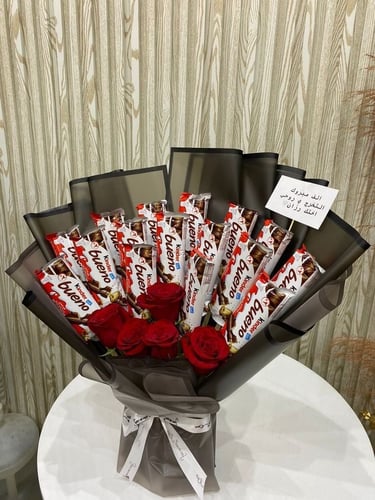 Kinder chocolate with red roses