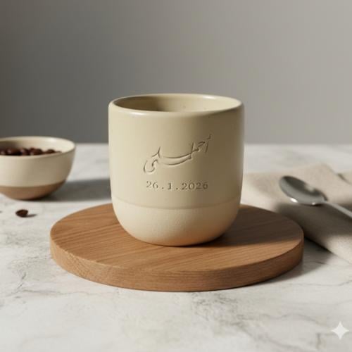 كوب سيراميك فاخر بحفر يدوي مخصص - قطعة فنية باسمك...