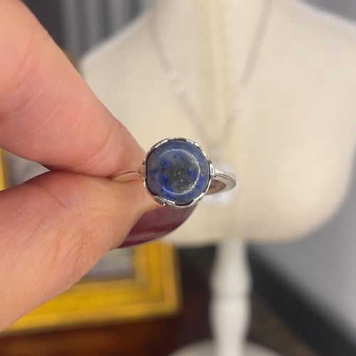 خاتم من الفضة صياغة يدوية من حجر اللازورد الطبيعي