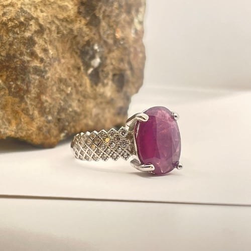 خاتم من حجر الياقوت الافريقي الطبيعي حجم كبير فضة...