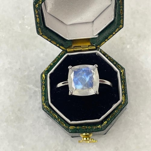 خاتم فضة من حجر القمر الطبيعي فضة 925