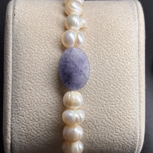 اسوارة من اللؤلؤ الزراعي الطبيعي وحجر الاكوامارين