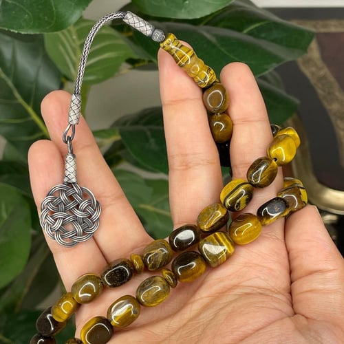 سبحة من حجر عين النمر الطبيعي قصة صندوقية (طرابزون...