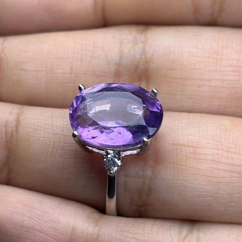 خاتم من حجر الجمشت الطبيعي حجم كبير