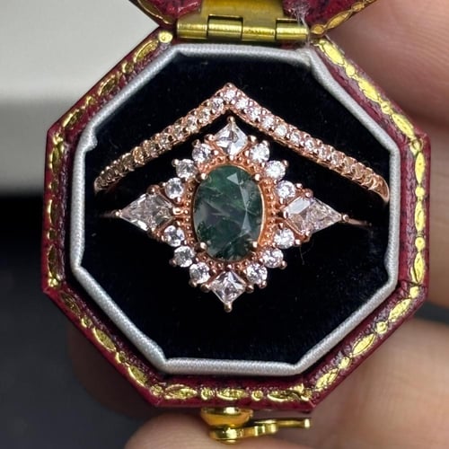 خاتم توينز من حجر العقيق الطحلبي (روز قولد)