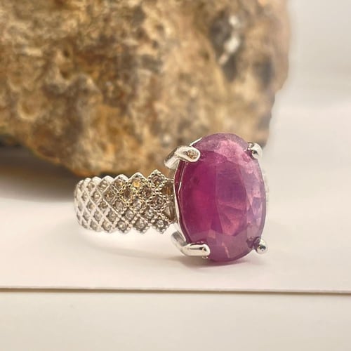 خاتم من حجر الياقوت الافريقي الطبيعي حجم كبير فضة...