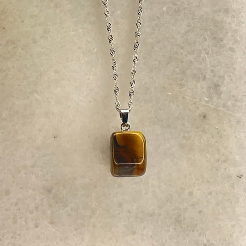 قلادة من حجر عين النمر الطبيعي فضة 925